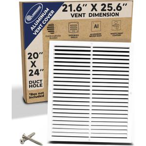 Fits 20" x 24" Duct Hole [21.6" x 25.6" Face] - Aluminum Return Grille, Rustproof, Fixed Blades, for Ceiling/Wall, No Adjustable Features