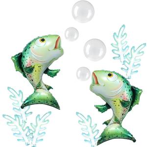 Inflatable Salmon Fish Foil Balloons Gone Fishing Seaweed Bubble Balloons Ocean Sea Animal Lets Go Fishing Themed Balloon Decor for oh Fishally One Birthday Baby Shower Party Decorations Supplies