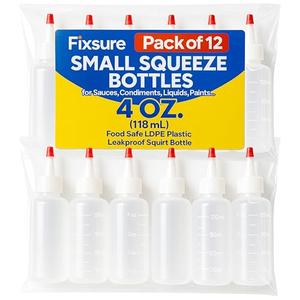 FIXSURE Plastic Squeeze Bottles with Red Tip Cap, 4 Oz Squirt Bottle For Ketchup, BBQ, Sauces, Syrup, Condiments, Oil, Pancake, Cookie Decorating, Dressings, Travel, Camping, Lab, Arts and Crafts (2)