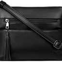 MASINTOR Crossbody Bags for Women, Lightweight Medium Crossbody Purse, Soft Leather Women's Shoulder Handbags with Tassel, Pure Black