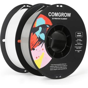 Comgrow PETG 3D Printer Filament 1.75mm, High Precision and Tough 3D Printer Filament 2kg (4.4LBS), Dimensional Accuracy +/- 0.02 mm, Fit Most 3D Printers White+Grey