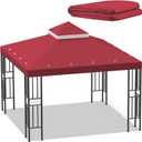 Sumfaller 10x10 FT Gazebo Replacement Canopy Top Cover Double Tiered Canopy Top Cover for Outdoor BBQ Roof Cover Grill Shelter (Red)