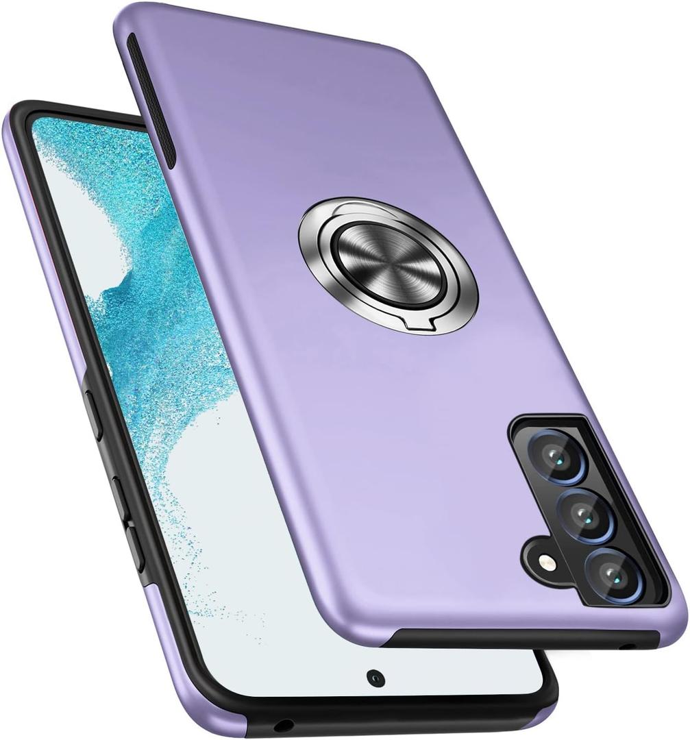 PELEPUES Shockproof Case for Samsung Galaxy S22 5G, [Embedded Finger Ring] Military Grade Phone Case Cover with Reinforced Metal Stand Kickstand [Support Magnetic Car Holder] for S22, Purple