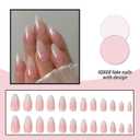 Ombre Acrylic Press on Nails Almond Medium Acrylic Nails Press Ons Full Cover Glue on Fake Nail with Silver Glitter Designs Pink Ombre Artificial Stick on False Nail for Women
