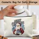 Chinoiserie Christmas Santa Makeup Bag for Women, Blue and White Merry Christmas Cosmetic Bags, Xmas Grandmillennial Holiday Zipper Makeup Pouch for Purse