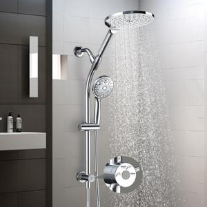 7.5" Rotatable Dual Shower Head with Handheld Combo, Kids Friendly Low 3-Way Diverter, Adjustable Slide Bar for Whole Family Use, Enjoy High Pressure Rainfall Spa Shower, Polished Chrome Finish