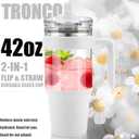 Tronco 40 oz Glass Tumbler with Straw and Lid, Leak-proof Flip Straw, Reusable Iced Coffee Cup with Handle, Glass Water Bottles Fits in Cup Holder, Lead-Free, BPA-Free