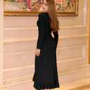 XXTAXN Women's Sexy Elegant V Neck Long Sleeve Ruffle Hem Split Party Prom Maxi Dress (M)