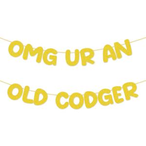 2 x
OMG UR AN OLD CODGER Banner, Pre-Strung Glitter Gold Birthday Banner, Funny Birthday Party Decorations for Fart Geezer, Happy Bday Supplies
