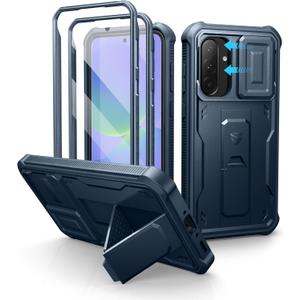 Dexnor for Samsung Galaxy A36-5G Case, [2 Front Frame] [Built-in Magnetic Slide Camera Cover & Kickstand] Heavy Duty Protection Shockproof Phone Case with Screen Protector, 6.7 inch Navy Blue