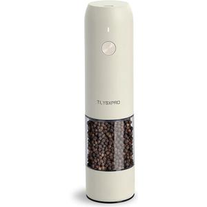 Electric Salt and Pepper Grinder - USB Rechargeable, Automatic Salt and Pepper Shaker, Adjustable Coarseness, Electric Pepper Mill, LED Light, Refillable, Kitchen Gadget (1-Pack, Buttercream)