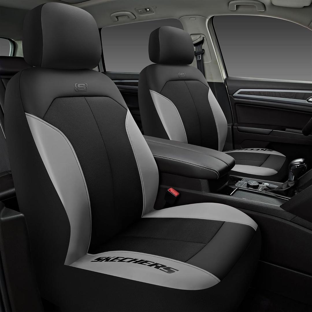 Skechers Car Seat Covers, GOGA Mat Oxford Cloth Seat Covers, Waterproof Car Seat Covers Front Seats, Automotive Universal Fit Seat Cover for Most Cars, Suvs, Trucks, Grey