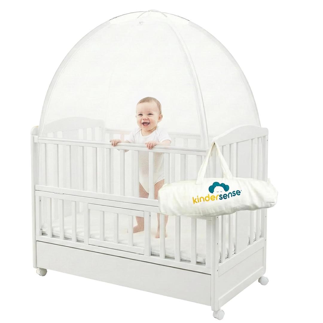 KinderSense - Baby Safety Crib Tent - Premium Toddler Crib Topper to Keep Baby from Climbing Out - See Through Mesh Crib Net - Mosquito Net - Pop-Up Crib Tent Canopy