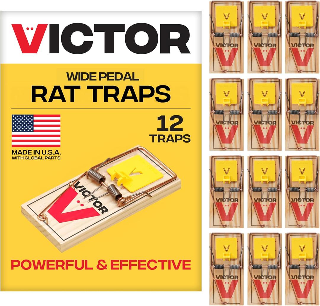 Victor M205 Wide Pedal Humane Snap Rat Traps Indoor for Home, Plastic Pedal, Sustainably Sourced FSC Wood - 12 Wooden Traps