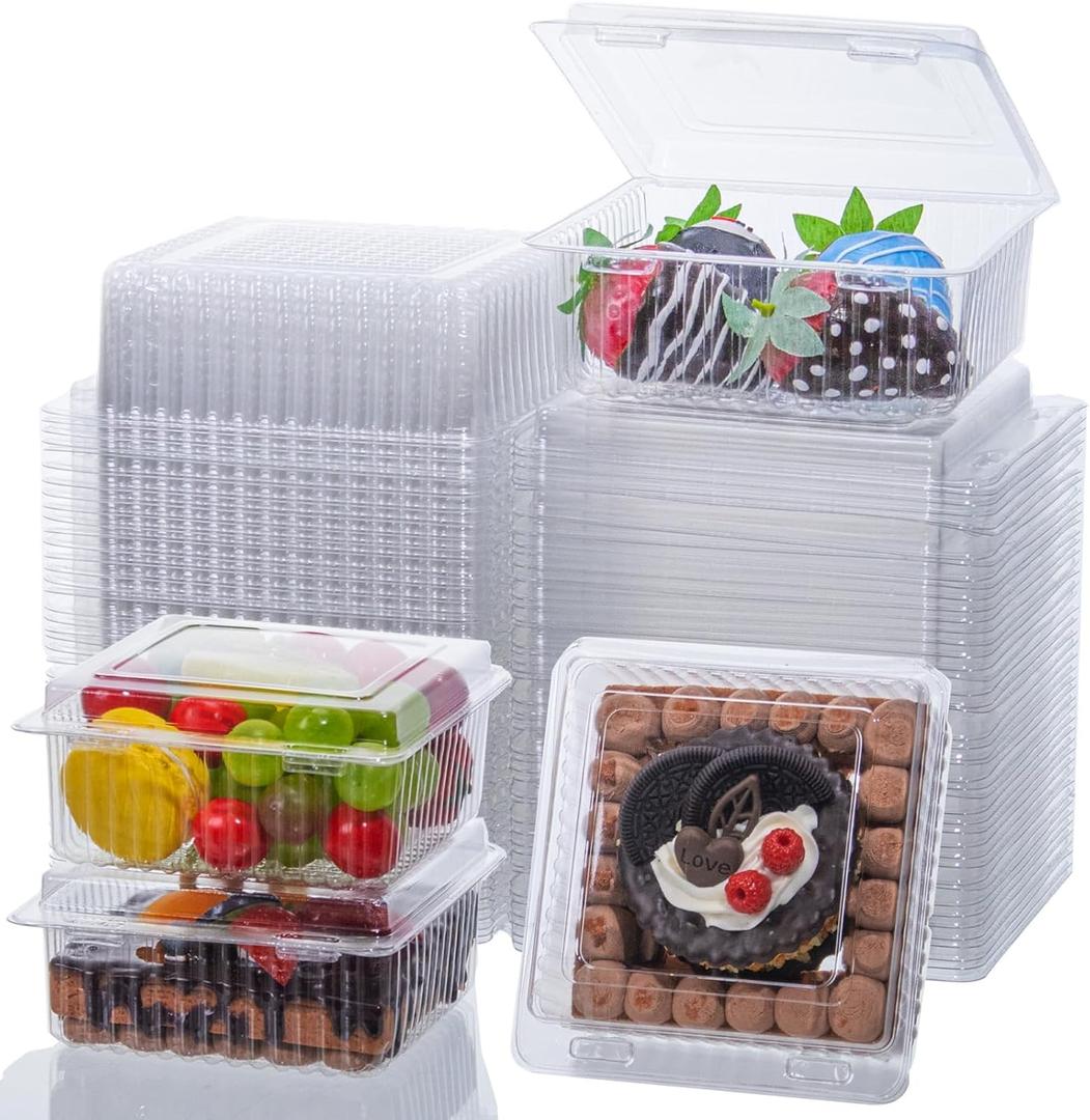 TEMLQPACK 100PCS 4x4x2 Inches Disposable Plastic To Go Containers Charcuterie Boxes Mini Cake Boxes Pie Boxes Bakery Boxes for Salads Pasta Sandwiches