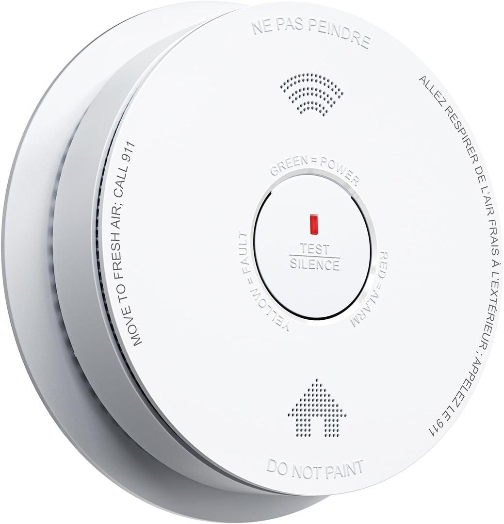 SITERWELL Smoke Detector 10 Year Battery Operated, Smoke Alarm with Photoelectric and Rlectrochemical Sensors, Fire Alarm with Bilingual Voice Alerts for Bedroom, Meets UL217-9th Standards, 1 Pack