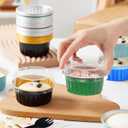 Graduation Party 50Pcs Mini Aluminum Foil Cupcake,5oz Baking Cups with Lids,Mini Cake Pans Disposable,Loaf Pans with Lids,Disposable Ramekins,Tin Cups Containers for Cupcake,Pudding,Muffin (Gold)