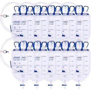 Urinary Drainage Bag 2000ml Catheter Bags, 10 Pack Professional Urine Bags for Men with Anti-Reflux Valve, 48" Tube Drainage, Adjustable Clips & Hanging Hook