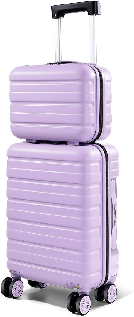 Lekesrping Underseat Carry On Luggage for Women, 16 Inch Stylish Lightweight Under Seat Carry on Suitcase with Cosmetic Case & 360 Wheels for Airline TAS approved, Light Purple