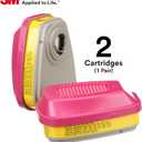 3M P100 Respirator Cartridge/Filter 60923, 1 Pair, NIOSH Approved, Helps Protect Against Organic Vapors, Acid Gases, and Particulates, Magenta, Yellow