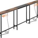 Huuger Narrow Sofa Table with 2 Power Outlets, 86.6-110.2 Inch Adjustable Length, Behind the Couch Table with USB-C Port, Long Entryway Console Table, Anti-tip Kit, for Living Room, Rustic Brown