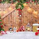 SJOLOON Rustic Christmas Barn Wood Door Backdrop for Photography Xmas Tree Snow Gift Wall Floor Party Photo Background Winter Holiday Family Supplies Banner Studio Props 12391 (15x10FT)
