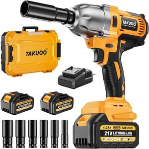Cordless 1/2 inch Brushless Impact Wrench, Max Torque (1000N.m) 740Ft-lbs Electric Impact Gun w/2x 4000mAh Battery, Charger & 6 Sockets, Power Impact Driver for Car Home