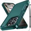 RMOCR Case for iPhone 16 Pro Max Phone Cover with Screen Protector,Military Grade Heavy Duty Shockproof Phonecase with Wrist Lanyard Strap for iPhone 16Pro Max,Dark Green