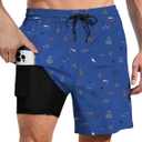 Lzzidou Men Swim Trunks with Compresssion Liner 7 Inch Inseam Board Shorts Bathing Suit with Zipper Pockets (XX-Large)