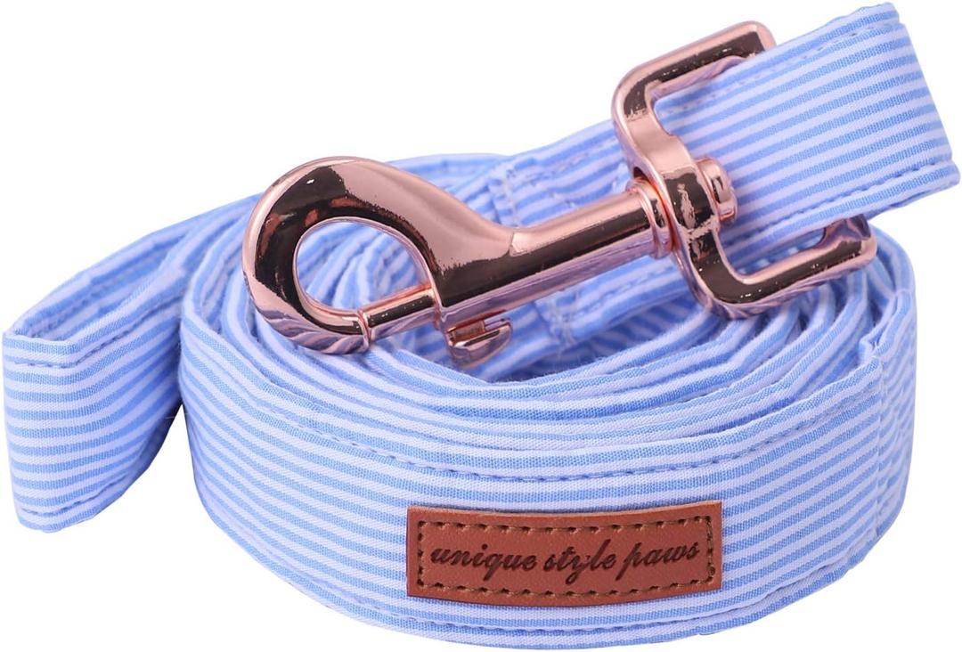 Unique style paws Durabel Dog Leash Matching Collar 6 Colors and 3 Size Soft and Comfy Handle for Dogs and Cats (Blue Stripe)