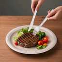 Compostable Paper Plates Set - 250PCS Disposable Heavy Duty Sugarcane Plate & Eco-Friendly Utensil Biodegradable Dinnerware Plates, Extra Long Forks, Knives & Spoons for Party (Brown)