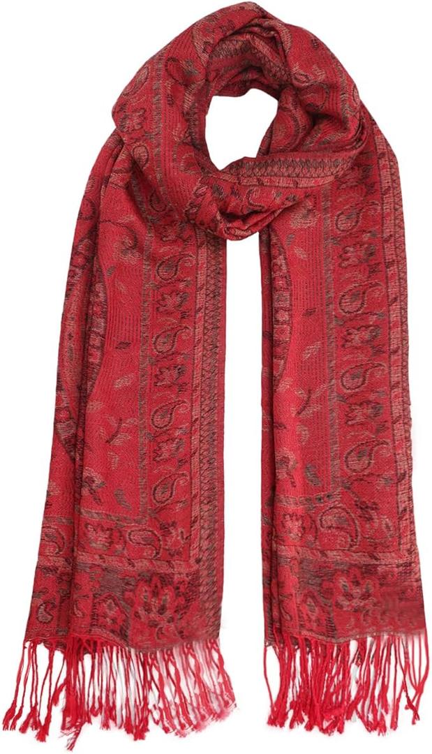 MiaoChoice Pashmina Shawl and Wraps for Weddings, Reversible Paisley Floral Scarf for Women, Cashmere Feel Winter Large Blanket Scarf (XYG2532-Type2-RoseRed)
