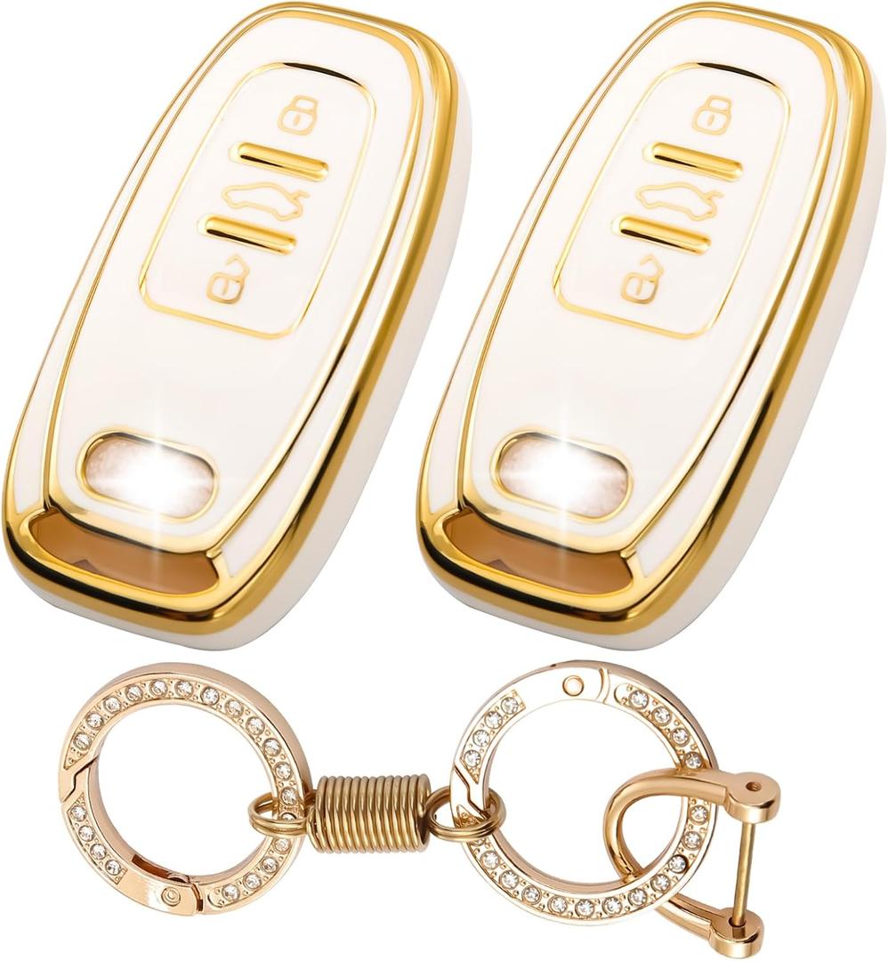 for Audi Key Fob Cover with Keychain, 3-Button Key Case, TPU Protector Compatible with A4 A5 A6 A7 A8/Q5 Q7/S3 S4 S5 S6 S7 S8 SQ5/R8 RS5 RS7