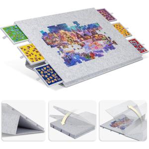 Lavievert 2000 Pieces Portable Jigsaw Puzzle Board with 6 Drawers & Trays, Tilting Jigsaw Table with 2-in-1 Puzzle Stand & Cover, Lightweight Puzzle Storage Saver with Easel- Light Gray