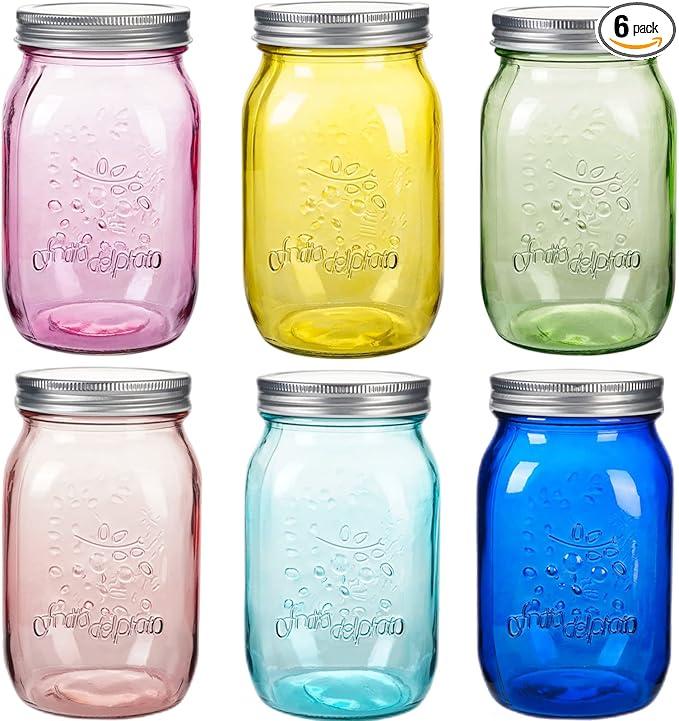 Amzcku 32 oz Rose-Pink Mason Jars with Lids, 6 Pack Wide Mouth Quart Canning Jar, Safe For Storage, Canning, Pickling, Preserving, Fermenting, DIY Crafts & Decor