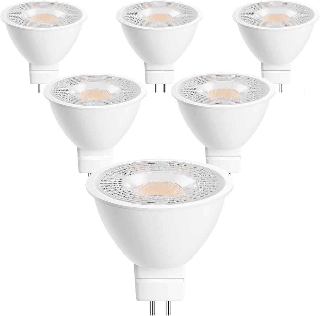 6 Pack 5W MR16 LED Landscape Light Bulbs,Low Voltage 12V, 50W Halogen Equivalent, GU5.3 Bi-Pin Base,450LM Warm White 2700K, Non-Dimmable, for Outdoor Landscape Spotlight & Indoor Track Light