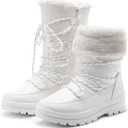 HEAWISH Womens Winter Snow Boot Fur Lined Mid Calf Warm Boots (9, White)