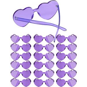 18 Pairs Heart Sunglasses Rimless Heart Shaped Glasses Bulk Pack for Women Colored Party Birthday (Purple)