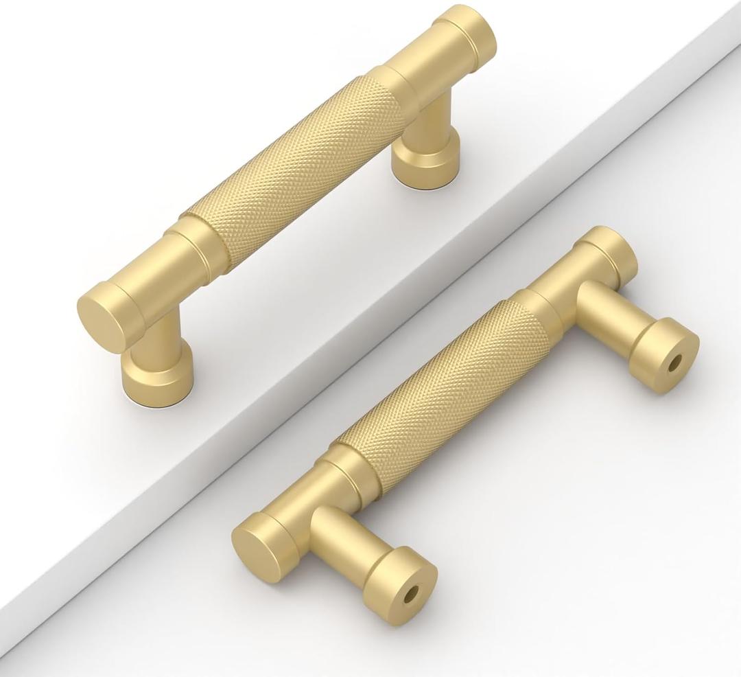 10 Pack 3''(76mm) Gold Knurled Cabinet Handles Kitchen Brushed Gold Pulls for Cabinets Drawer Pulls Dresser Hardware for Cupboard Bathroom