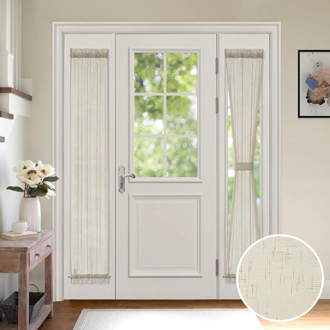 MIULEE Sidelight French Door Sheer Curtains 2 Panels Natural Linen Textured Window Treatment for Front Door/Living Room/Kitchen Light Filtering W 25 x L 72 Inches