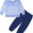 Toddler Boys Sweatsuit 12M-5Y Baby Boy Sweatshirt Outfits Quarter Zip Pullover Matching Joggers (2Y-3Y, Blue)