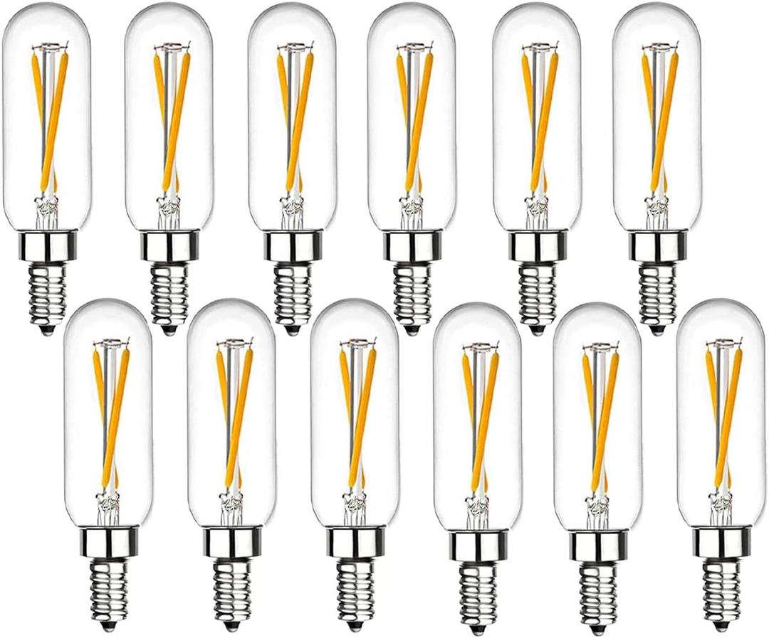 Beonllay Dimmable T6 LED Bulbs 25W Candelabra Bulbs 3000K Soft White, Clear Vintage 2W E12 LED Filament Edison Chandelier Light Bulbs with Decorative, 12 Pack