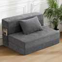 HOMFINE Folding Sofa Bed - Convertible Sleeper Chair with Pillow, Fold Out Couch, Memory Foam Floor Mattress, Futon Couch, Lazy Sofa for Living Room/Dorm/Guest Room/Home Office, Twin, Grey