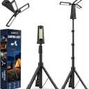 15000 mAh Rechargeable Camping Light with Stand, Cordless Work Light with 3 LED Lamp Heads, 5500 Lumens Dimmable Camping Essentials Gear Emergency Flashlight with 86" Detachable Tripod, Black