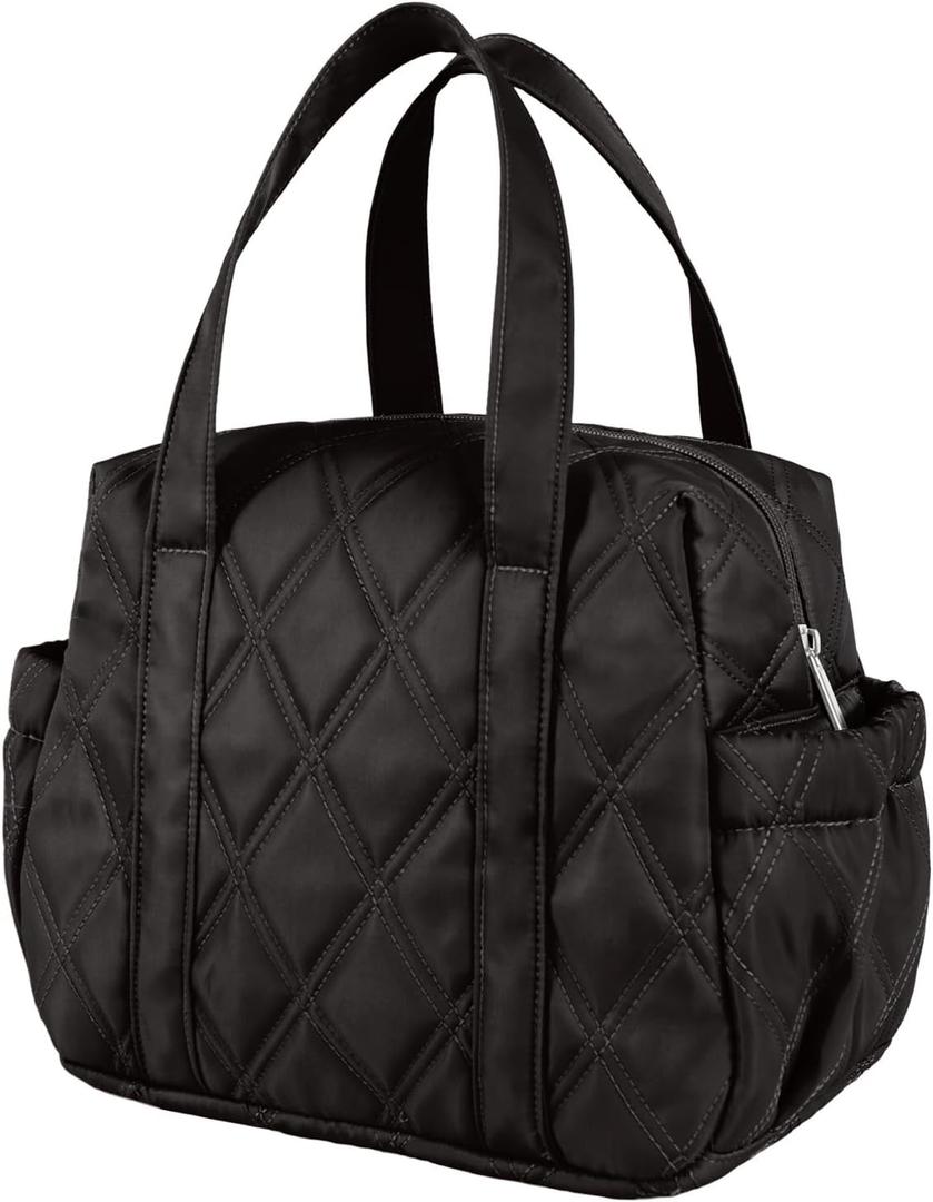 Quilted Puffer Lunch Bag for Women, Leakproof Lunch Box for Adult Girls, Large Capacity Reusable Lunch Box for Work School Picnic Travel (Black)