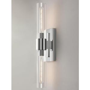 Chrome Tube Wall Sconces with Clear Glass, 24'' Modern Bathroom Vanity Light Fixtures for Bathroom Living Room Bedroom Hallway Fireplace Staircase(Bulb Included) 