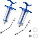 2Pcs Reusable Goats Syringe, 2 Drench Nozzle Adjustable Dosage Drench Gun Syringe for Bird, Cattle, Sheep, Goats, Horse, Pig, Dog Supplies, Pet Water Filler Tool (XM+M-30ML+50ML)