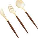 N9R 90Pcs Gold Plastic Silverware Heavy Duty, Elegant Disposable Plastic Silverware with Wood Grain Handle, Gold Plastic Cutlery Set Include 30 Forks, 30 Spoons, 30 Knives Perfect for Wedding, Party