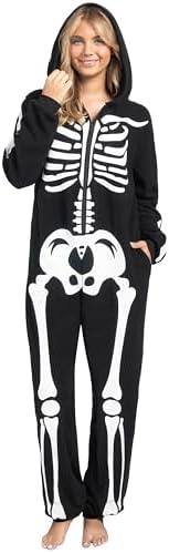 Spooktacular Creations Halloween Skeleton Jumpsuit Adult Skeleton Costume Hooded Jumpsuit Cosplay Costume Sleepwear Homewear Large