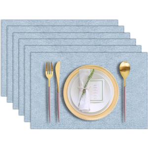 Cloth Placemats Set of 6, Cotton Linen Blend Machine Washable Durable Linen Table Mats, Heat Resistant Placemats Wrinkle Free Place Mats for Dining Table, Easy to Clean (Light Blue, 6)